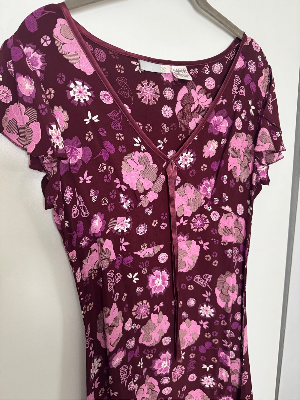 Y2k Floral Burgundy & Pink V-Neck Dress